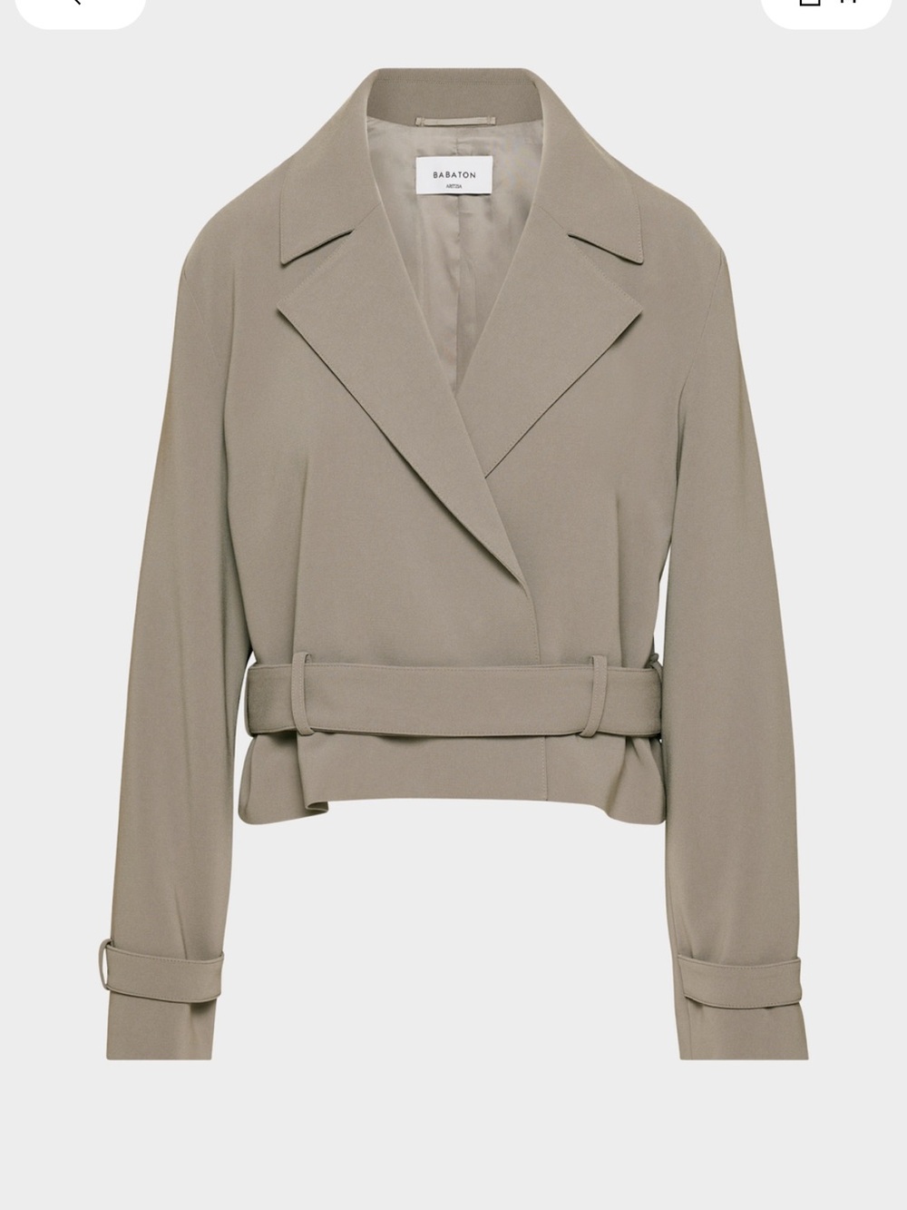 Aritzia Taupe Belted Cropped Trench Coat